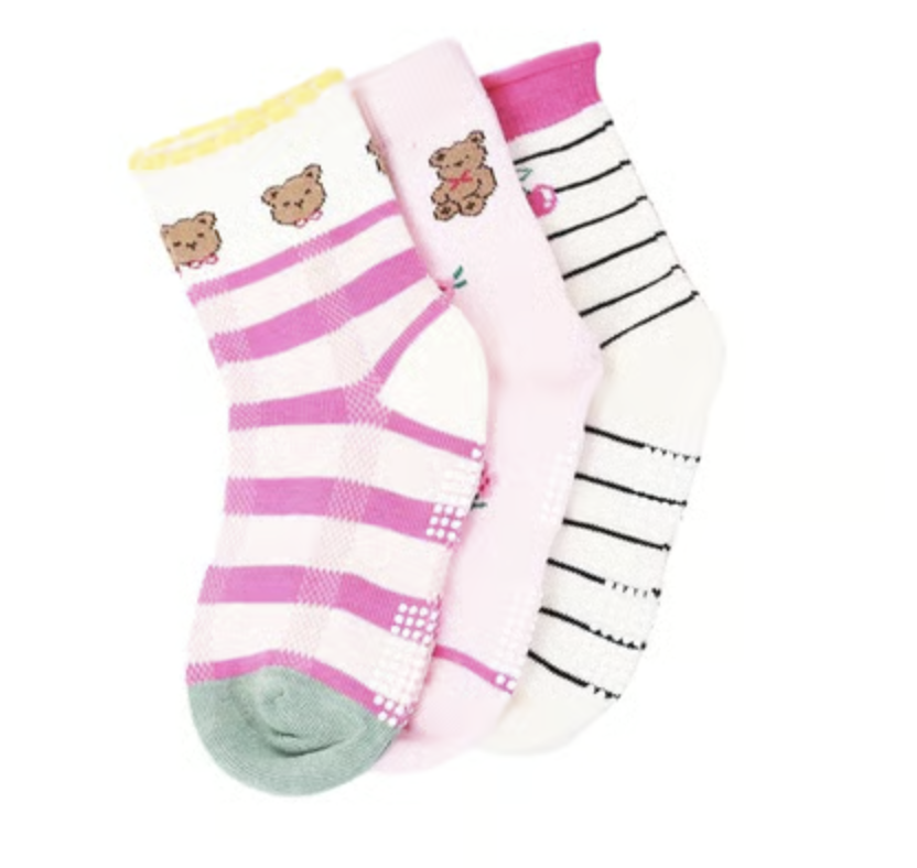 Footprints Anti-Skid Soft Kids Socks (Multicolour) - 3 pairs