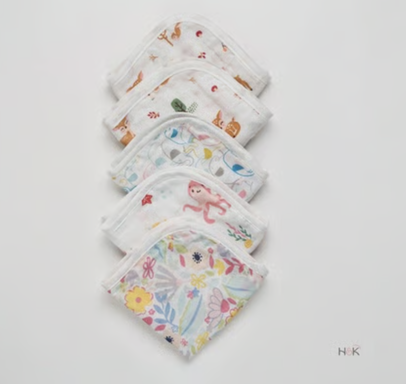 Haus & Kinder Baby Wash Cloth (Multicolour) - 5 pcs