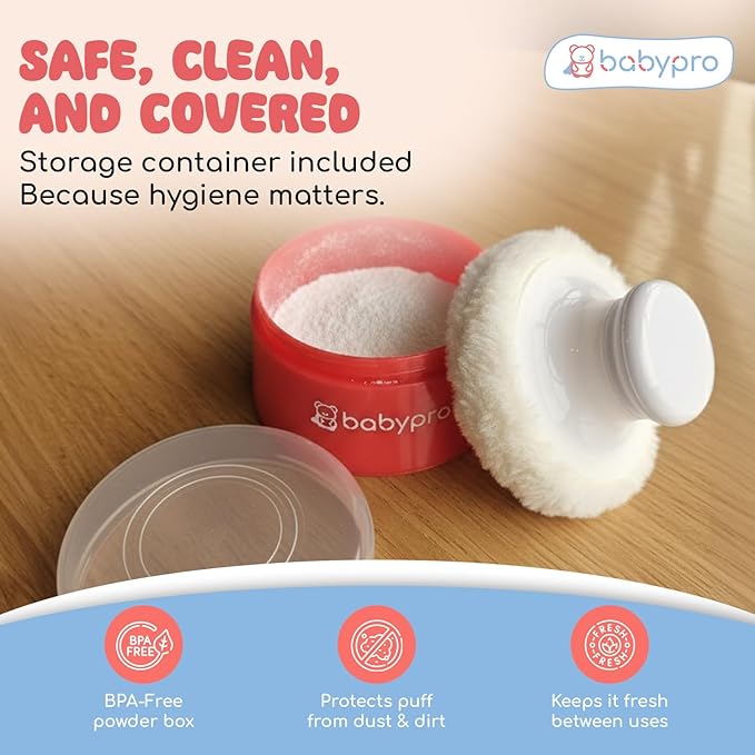 BabyPro Baby Powder Puff with Container (Pink) - 1 unit