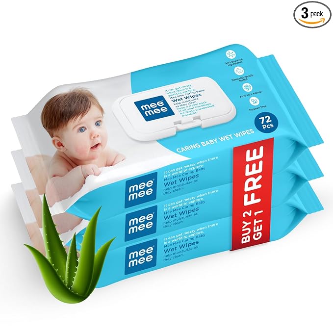 Mee Mee Caring Baby Wipes with Aloe Vera - 3 x 72 wipes