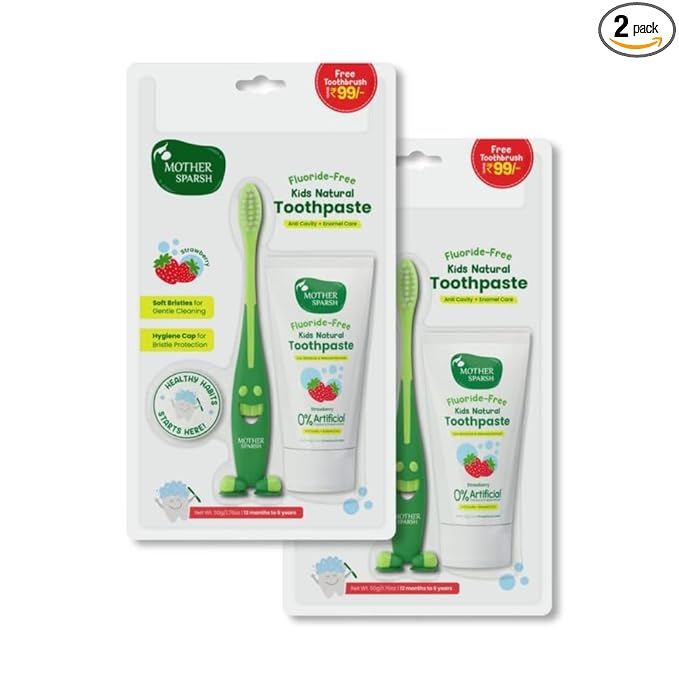 Mother Sparsh Strawberry Kids Toothpaste (with Toothbrush) - 2 pcs