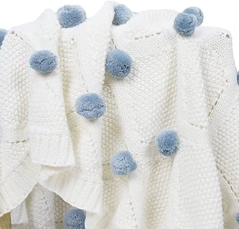 Haus & Kinder Pom Pom Knitted Baby Blanket (White) - 1 pc