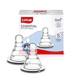 LuvLap Slim Neck Bottle Feeding Nipple Slow Flow, 0m+ (Transparent) - 2 pcs